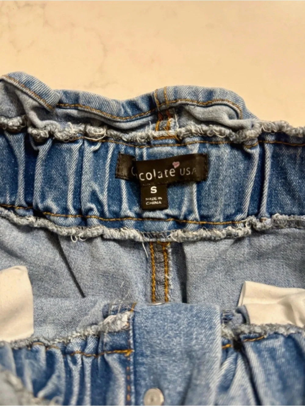 Chocolate USA Paperbag Waist Denim Shorts Size Small Light Wash